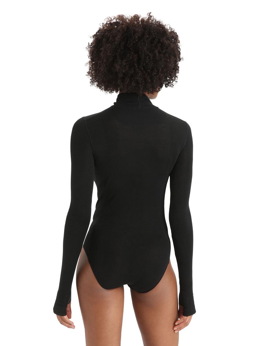 Icebreaker Merino Queens Long Sleeve High Neck Bodysuit Női Fehérnemű Fekete | HU 1701TCEV